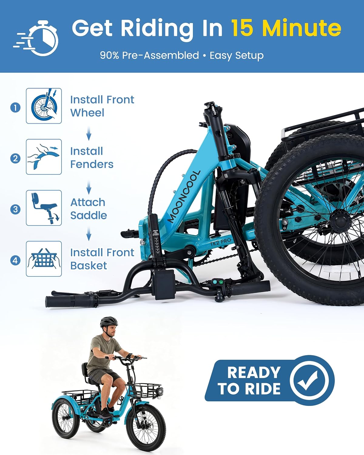 MOONCOOL Electric Trike for Adults, 500W/750W 48V Electric Tricycle for Adults, 20'x3.0' Fat Tire 3 Wheel Electric Bike, Folding Aluminum Adult Tricycle with Removable Battery