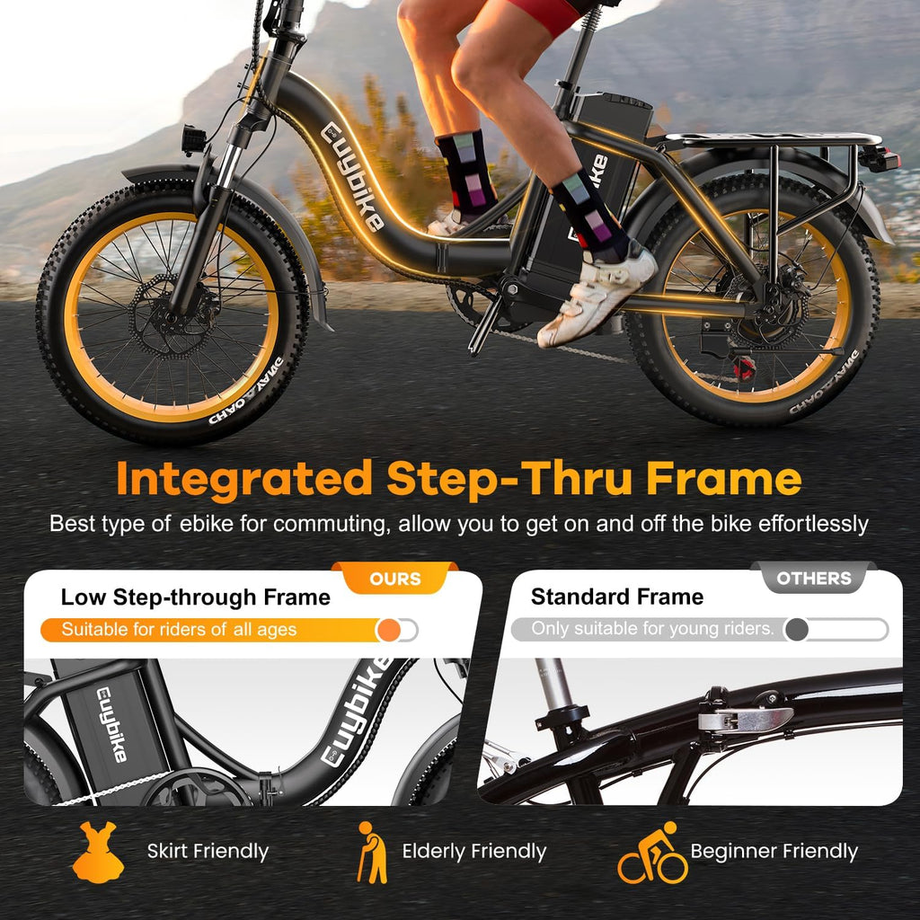 Auloor Foldable Electric Bike for Adults, Peak 1000W Brushless Motor 70Miles City Commuter Ebike, 48V 20AH Lithium Battery, 20' Fat Tire 7-Speed E-Bicycle with Front Suspension Colourful LCD Display