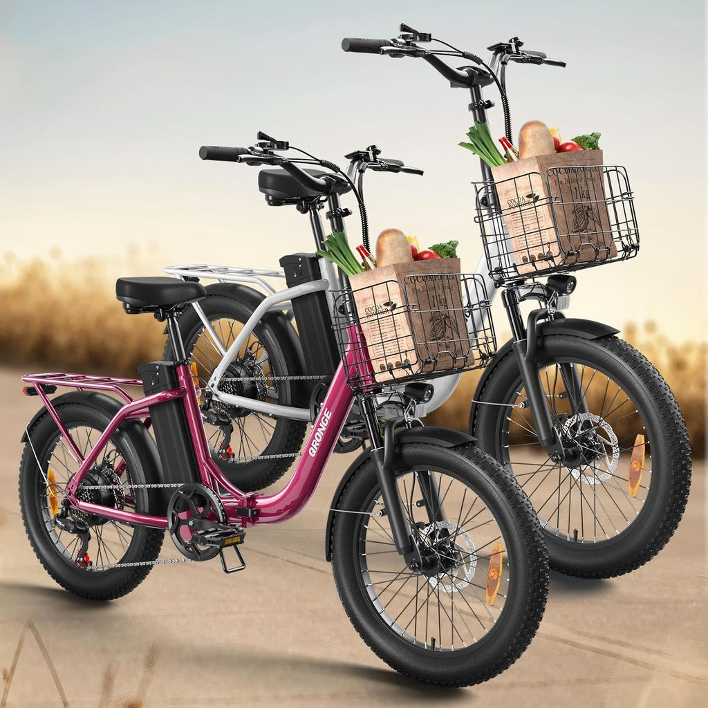 QRONGE Electric Bike, 1000W Peak Folding Electric Bike, 486Wh 70 Miles Range Ebike, Waterproof Removable Battery, 7 Speed, 25 MPH Max, 20' Step-Thru Bicycle with Front Basket