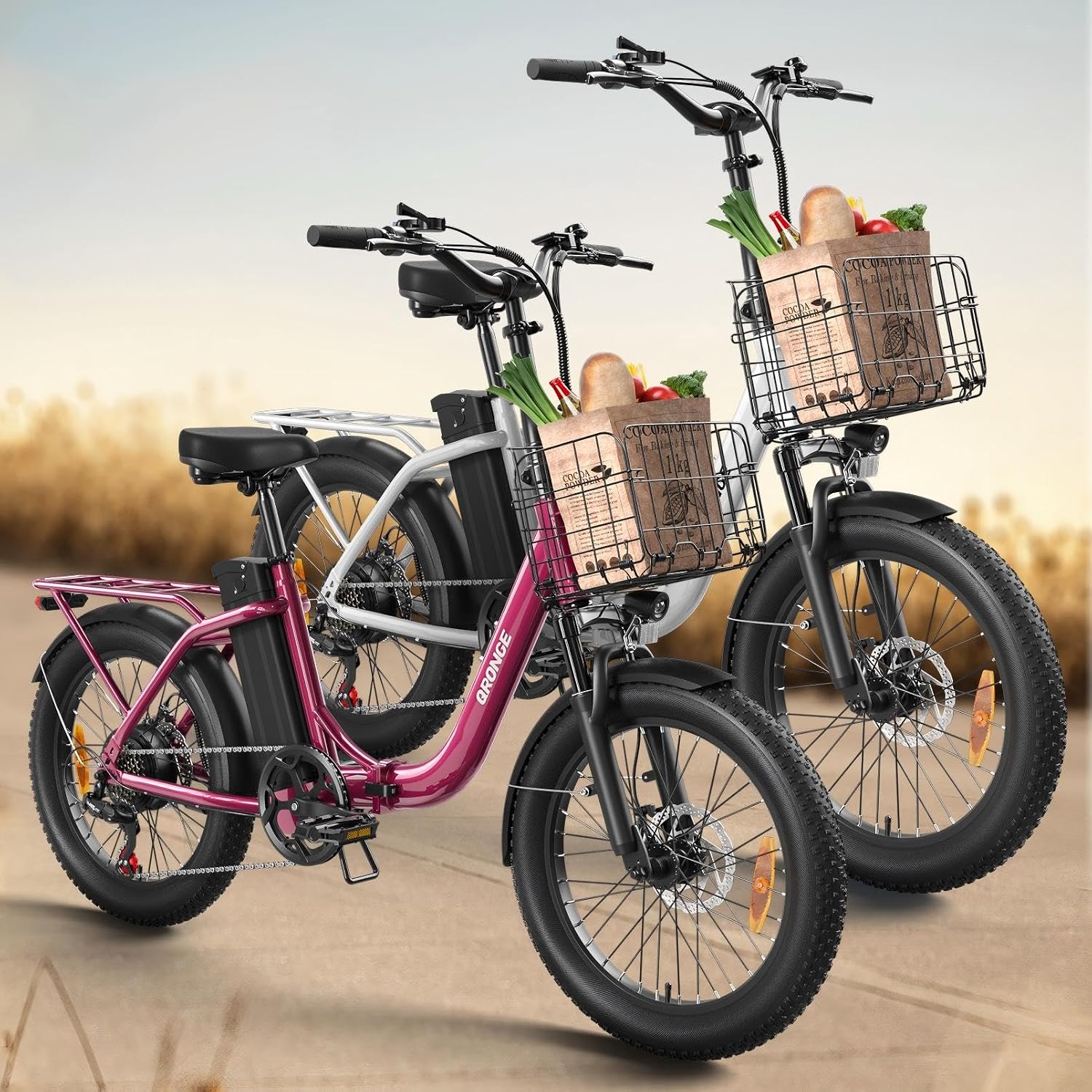 QRONGE Electric Bike, 1000W Peak Folding Electric Bike, 486Wh 70 Miles Range Ebike, Waterproof Removable Battery, 7 Speed, 25 MPH Max, 20' Step-Thru Bicycle with Front Basket