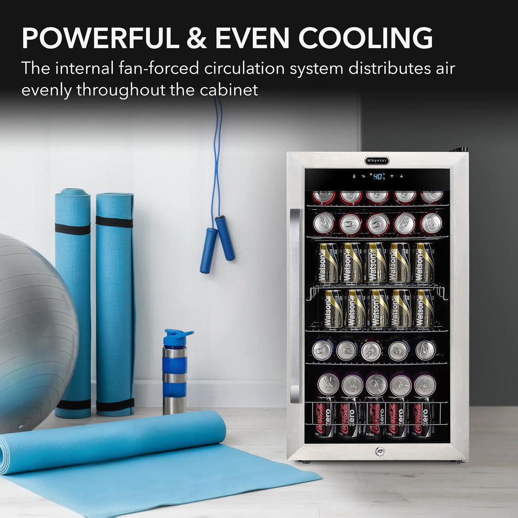 Whynter Beverage Refrigerator with Double-Layer Glass Door, 136-Can 3.4 Cu. Ft. Drink Mini Fridge with Lock & Digital Control, BR-1211DS, Stainless Steel