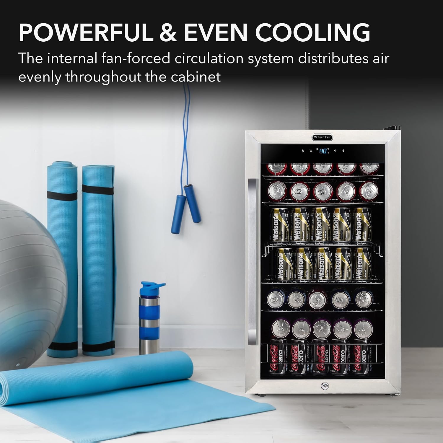 Whynter Beverage Refrigerator with Double-Layer Glass Door, 136-Can 3.4 Cu. Ft. Drink Mini Fridge with Lock & Digital Control, BR-1211DS, Stainless Steel