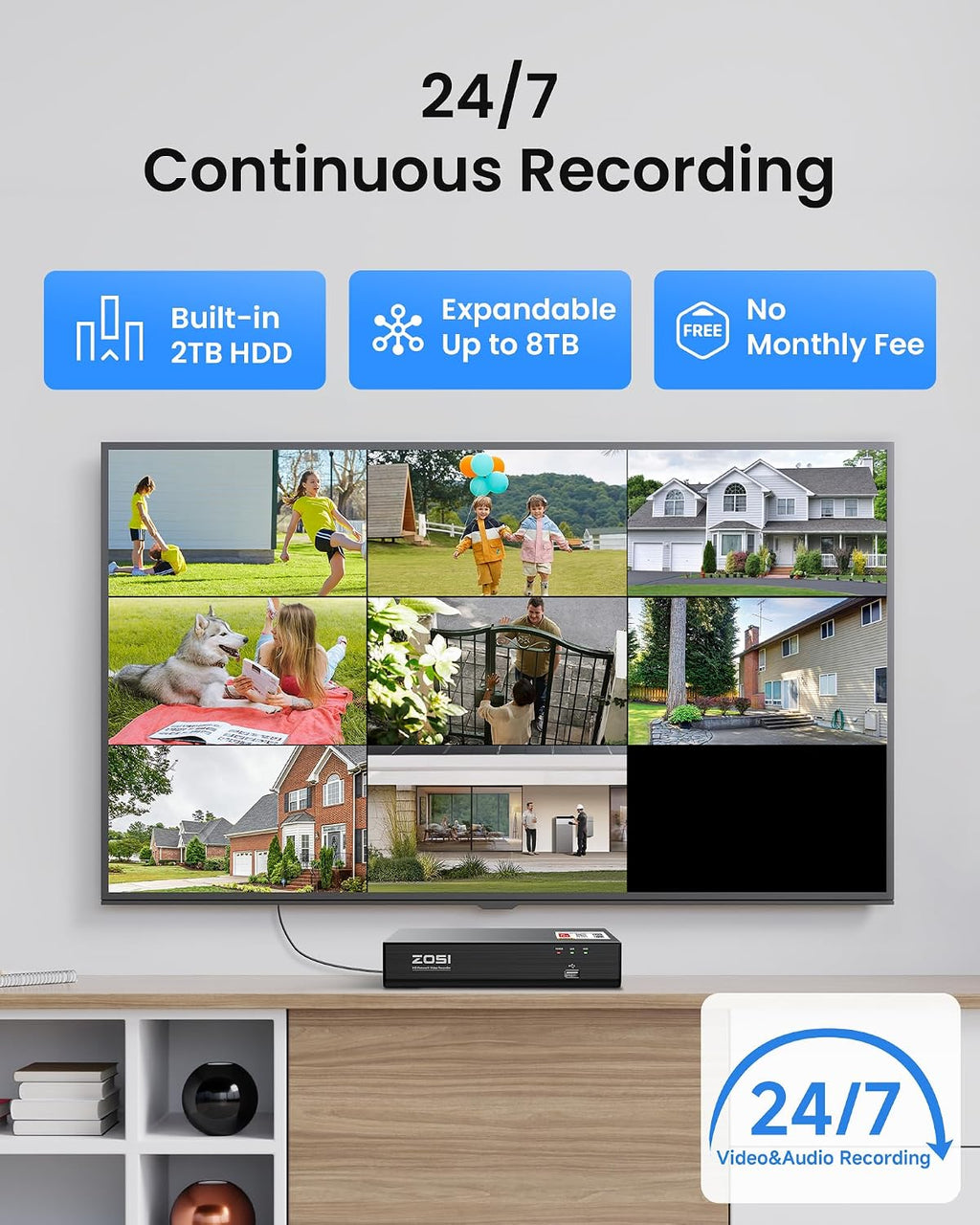 ZOSI 4K PoE Security Camera System, 4pcs 8MP Indoor Outdoor Wired Cameras with Audio, Smart Person Vehicle Detection, People Counting, Night Vision, 8CH CCTV NVR with 2TB HDD for Home 24/7 Recording