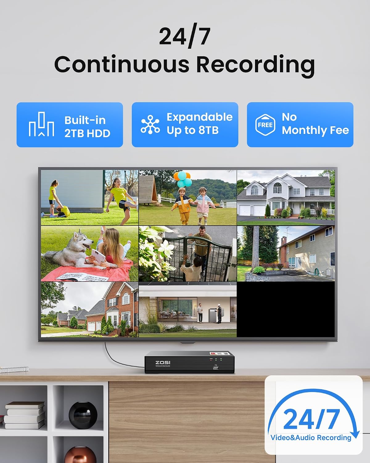 ZOSI 4K PoE Security Camera System, 4pcs 8MP Indoor Outdoor Wired Cameras with Audio, Smart Person Vehicle Detection, People Counting, Night Vision, 8CH CCTV NVR with 2TB HDD for Home 24/7 Recording