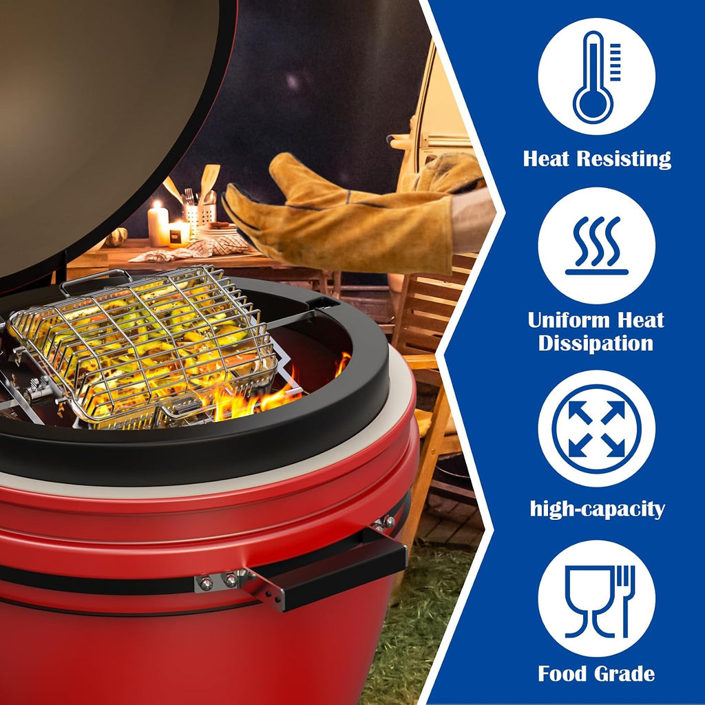 SafBbcue Rotisserie Basket Kit for Kamado Joe JoeTisserie KJ155172022 Grill Accessories, Grill Flat and Tumbler Basket with Quick Connect Rod for Kamado Classic Joe and Big Joe Grill and Smokers
