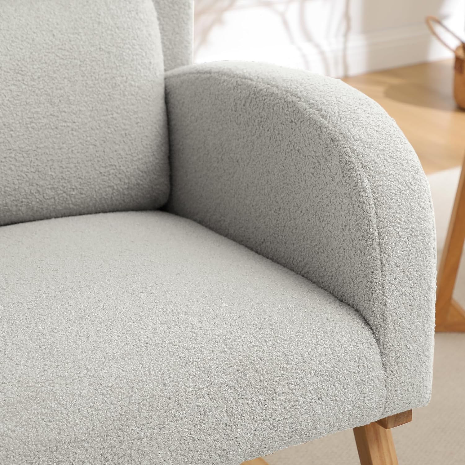 HCHAIRH Nursery Rocking Chairs Upholstered Rocking Chair for Nursery Cozy High Backrest Modern Indoor Rocking Chair for Living Room Bedroom Adults (Teddy Light Gray)