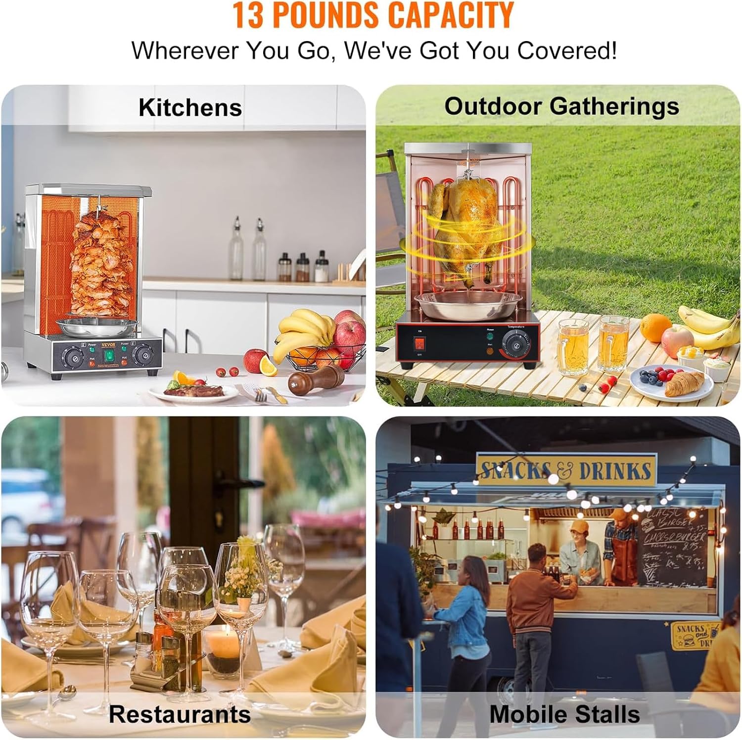 Electric Shawarma Machine, Commercial Vertical Rotisserie Rotating Barbecue Oven Shawarma Grill Machine, Electric Stainless Steel Rotating Machine, Temperature Adjustable 50-300℃