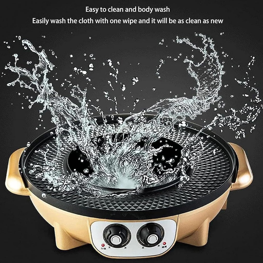 Large Household Electric Hot Pot with Grill, Soup Pot and Korean BBQ, Non-stick Coating, Easy to Clean, For 7-10 People to Enjoy, 2200 W