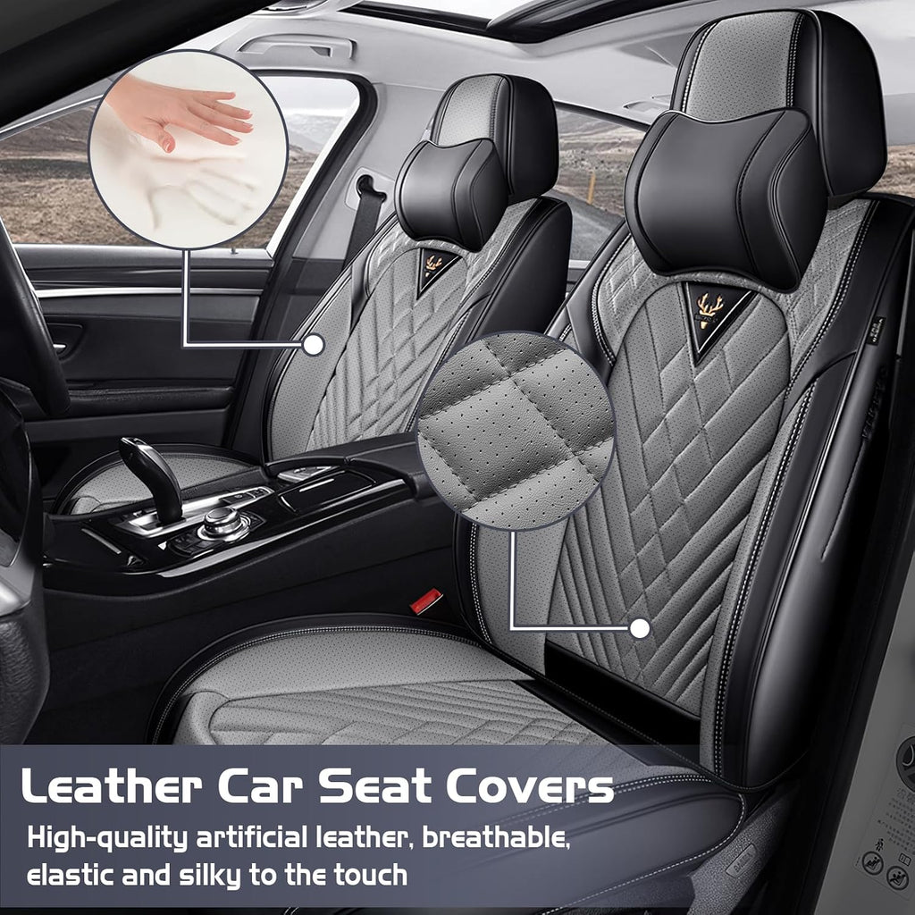 Car Seat Covers for GMC Sierra 2500 2000-2026, Waterproof Nappa Leather Full Set Seat Cover with Headrests, Anti-Slip and Comfortable Automotive Seat Protector&Accessories(Black Gray)