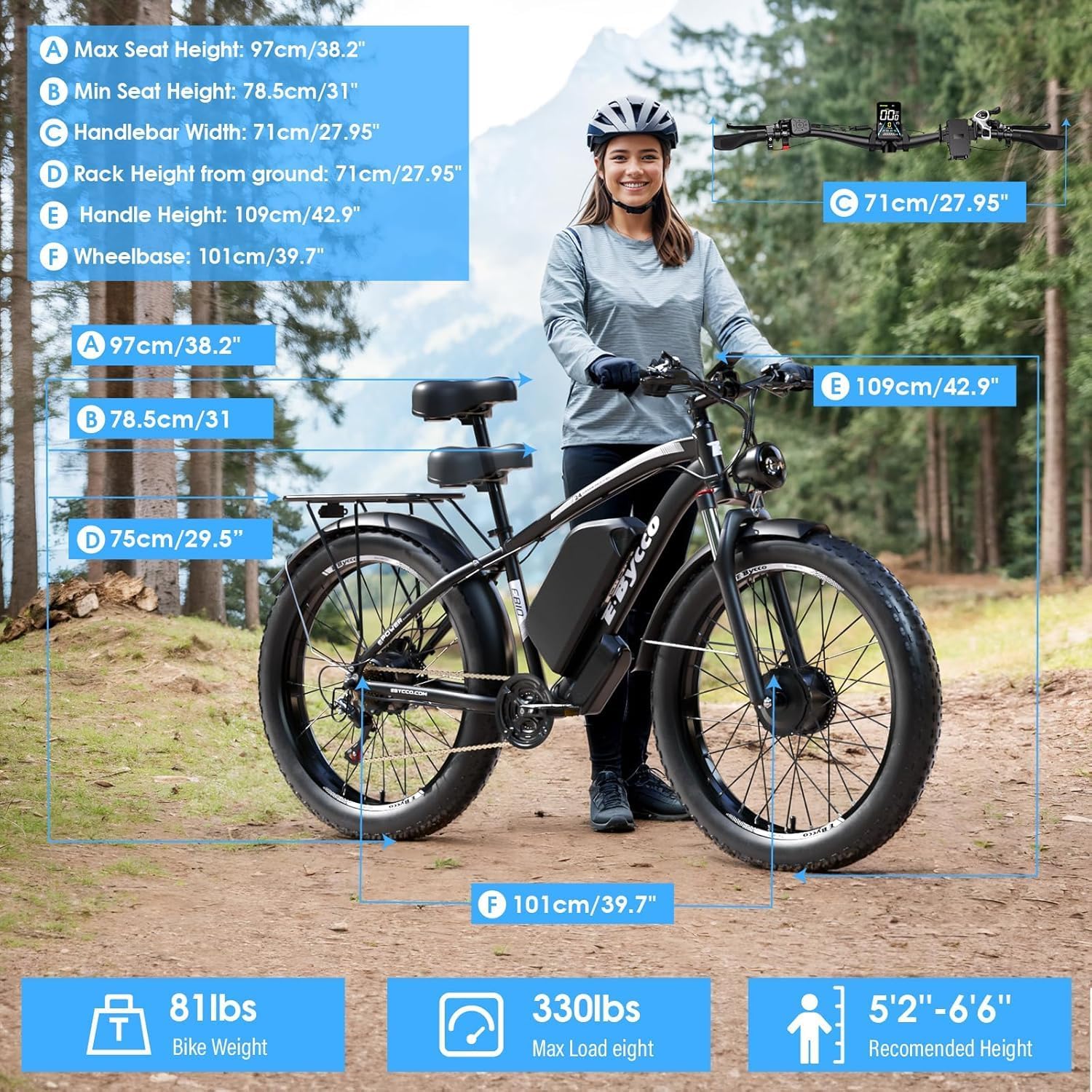 6000W Peak Dual Motor Electric Bike for Adults, 24' Fat Tire Ebikes 52V 32AH, Fast 45 MPH, 100 Miles Long Range, Hydraulic Brake, Pedal Assist Electric Bicycle for Off-Road Mountain Snow Commuter