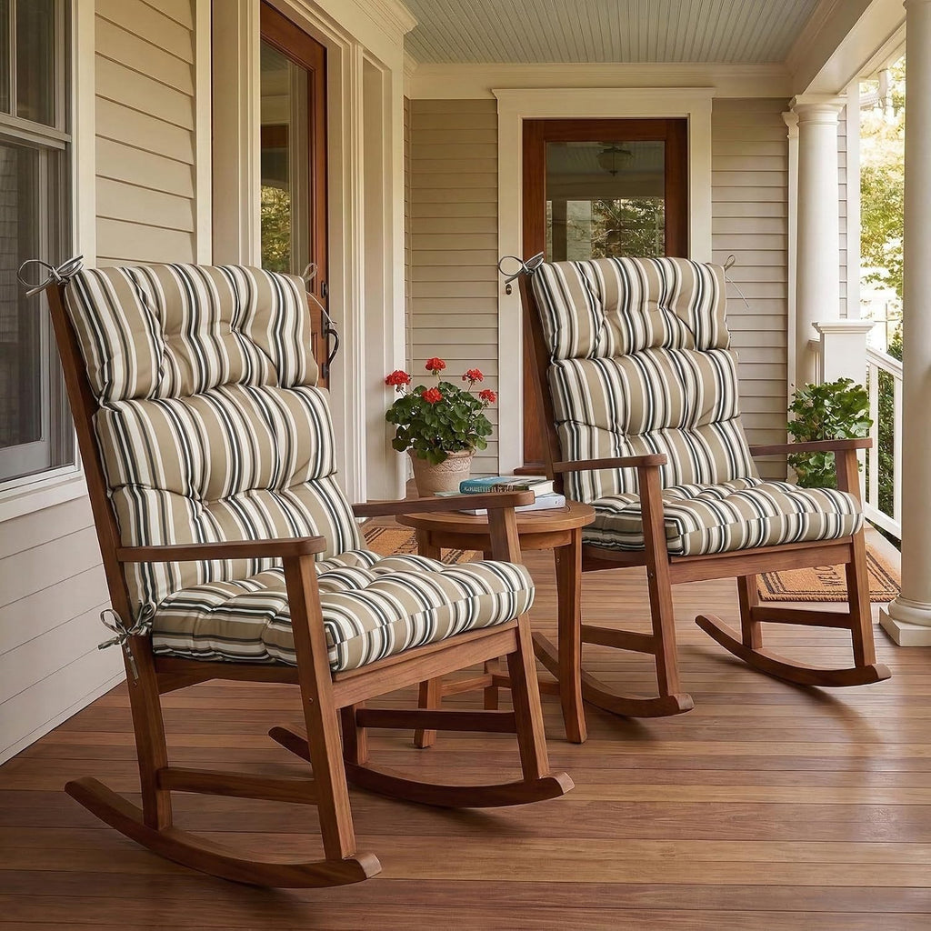 COOS BAY Outdoor Chair Cushions High Back 46x22 Inch, Tufted Patio Seat Cushions with Ties, Water-Resistant Replacement Pads, 2 Pack, Beige Stripes