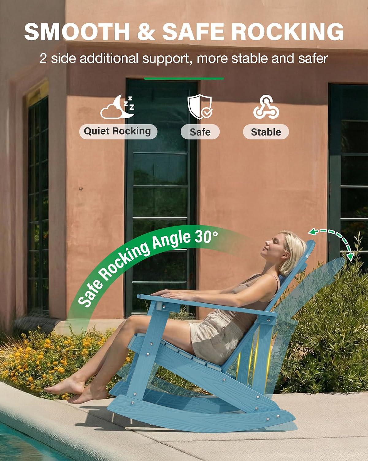 YEFU Outdoor Rocking Chair,Adirondack Rocking Chair,Patio Rocker Chair with Wide Back,Oversized Rocker Chair Look Like Real Wood, for Lawn, Porch, Backyard, Indoor and Garden(Blue)