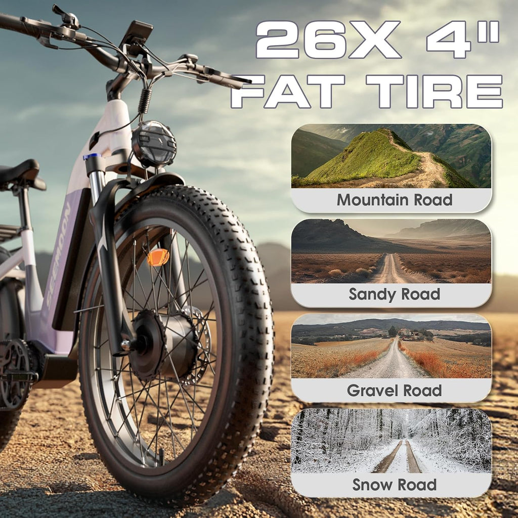 Seemoon 4000W Dual Motor Electric Bike, 38 MPH Ebikes for Adults with 52V 1040Wh Removable Battery, 26' Fat Tires Fast Electric Bike Up to 105 Miles Range, Ideal for Road Sand Snow SM1