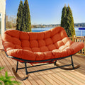 Double Papasan Rocking Chair Outdoor & Indoor, 660LBS Capacity Oversized Patio Rocking Chair for 2-Person with Thick Cushion and Frame,Egg Shaped Rocker for Garden, Deck, Living Room,Red