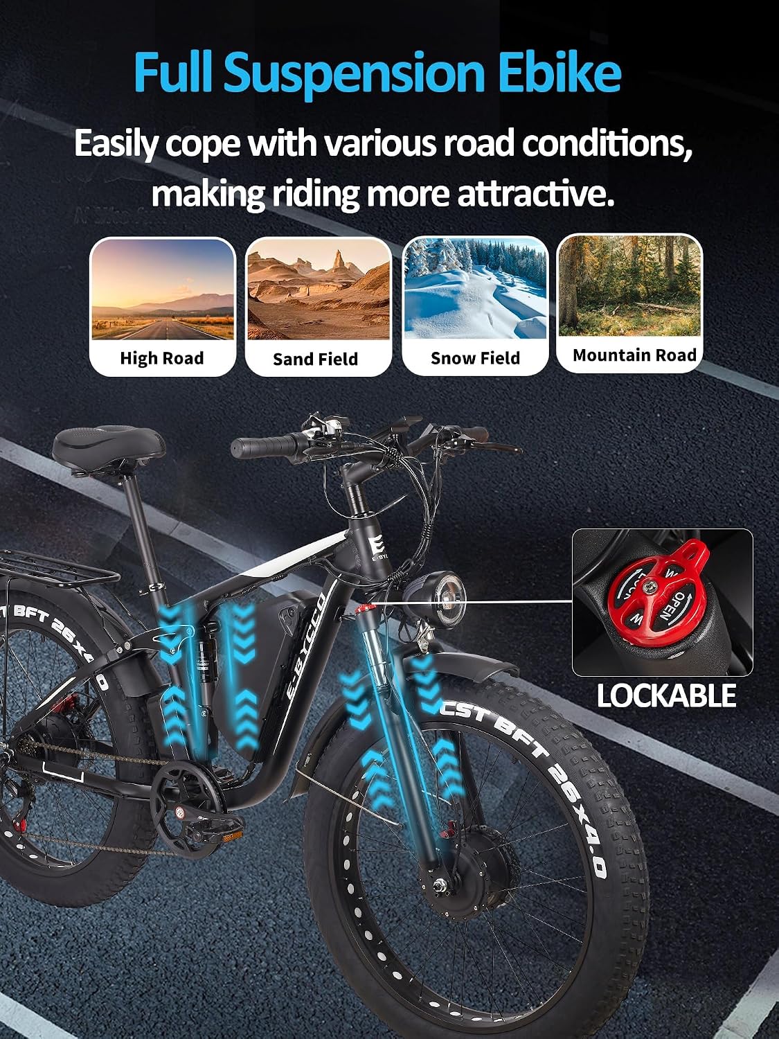 6000W Peak Electric Bike for Adults, 52V 32AH Dual Motor E-Bike, Up to 90Mile & 45 M P H All-Terrain Fat Tires Full Suspension 24/26 Inch Electric Bicycles Hydraulic Disc Brake for Road UL2849 by SGS