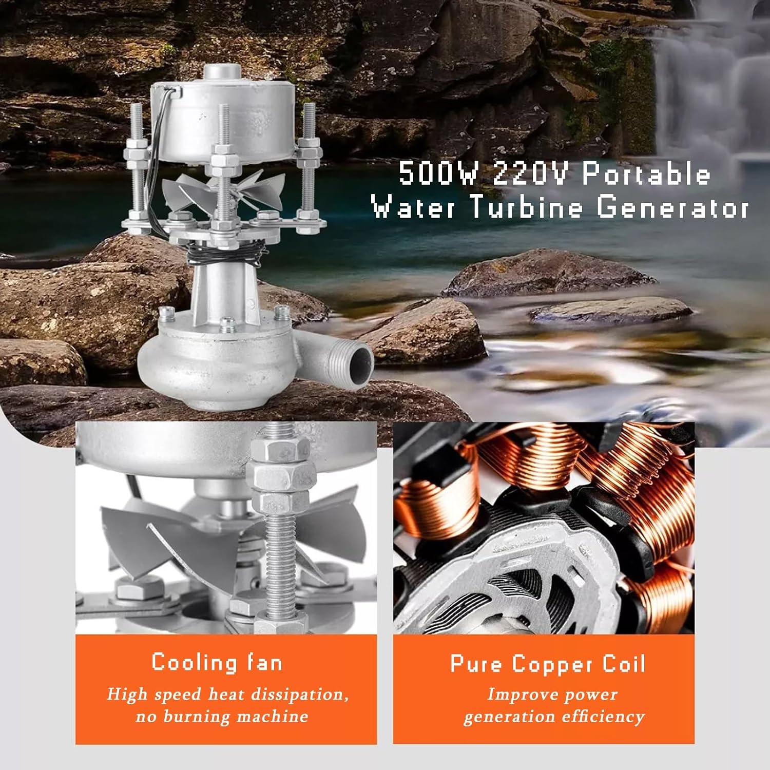 Micro Hydroelectric Generator, 500W 220V Portable Water Turbine Generator, Eco-Friendly Hydro Power System For Home Use, Lighting & Monitoring(110V)