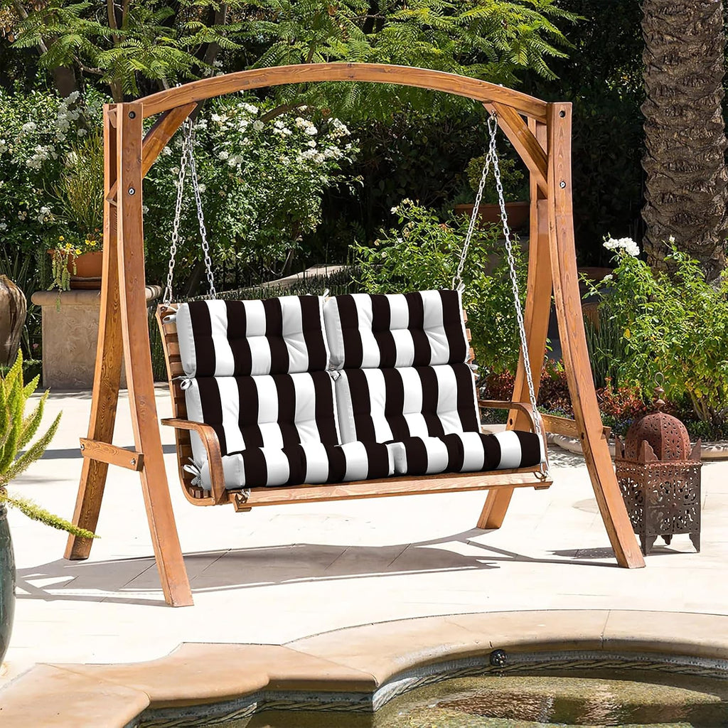 LVTXIII 2 Pack Outdoor High Back Cushions, 22' W x 20' D Tufted Seat and Back Chair Cushion with Ties, Fluffy Patio Replacement Rocking Chair Cushion for Outdoor Furniture Use, Cabana Black