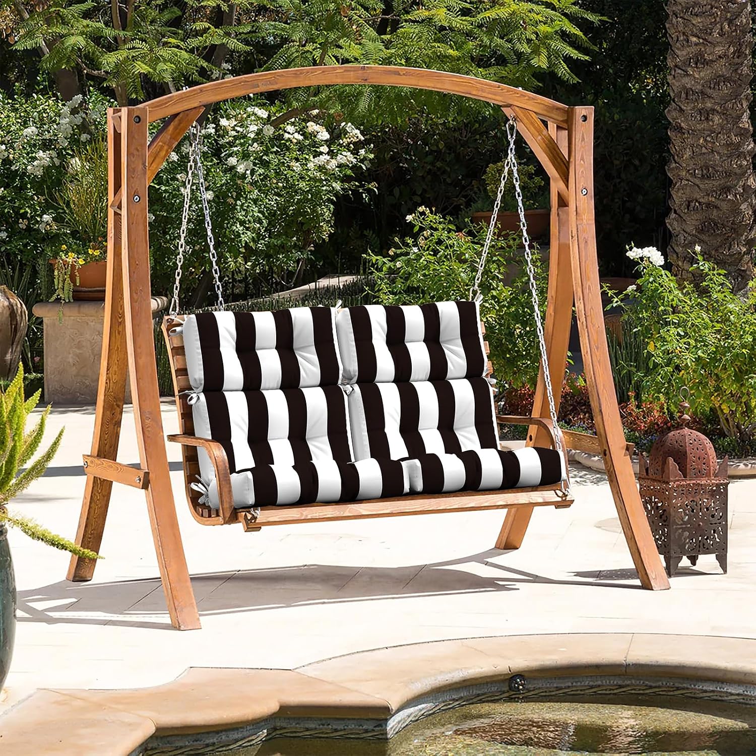 LVTXIII 2 Pack Outdoor High Back Cushions, 22' W x 20' D Tufted Seat and Back Chair Cushion with Ties, Fluffy Patio Replacement Rocking Chair Cushion for Outdoor Furniture Use, Cabana Black
