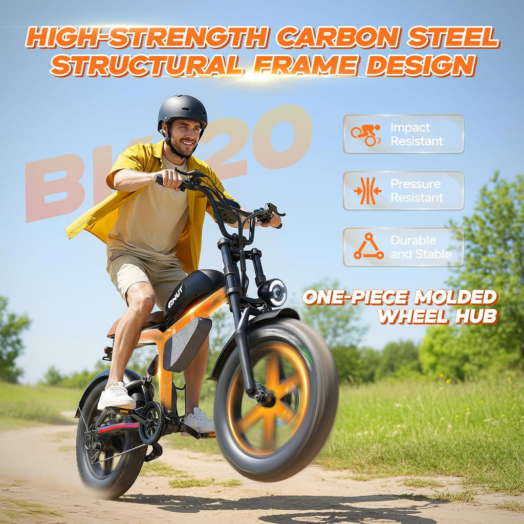 QNUT Electric Bike for Adults - 1500W Peak Motor 28MPH Speed, 48V 18Ah Battery, 60-90 Miles Range, 7-Speed Transmission, 20'x4.0' Retro Motorcycle Design for City & Trail Riding