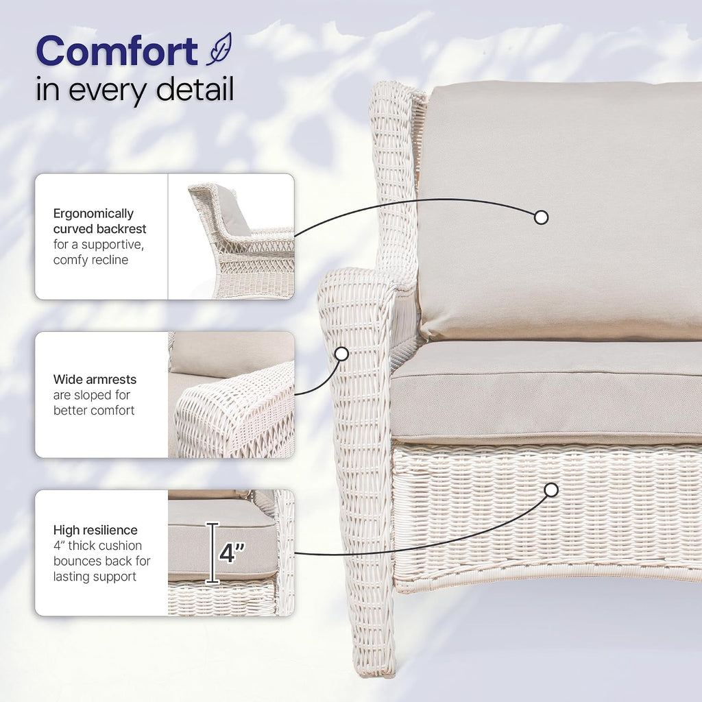 Park Meadow Outdoor Wicker Club Chair, All-Weather HDPE Patio Dining Chair with 4' Taupe Beige Cushions