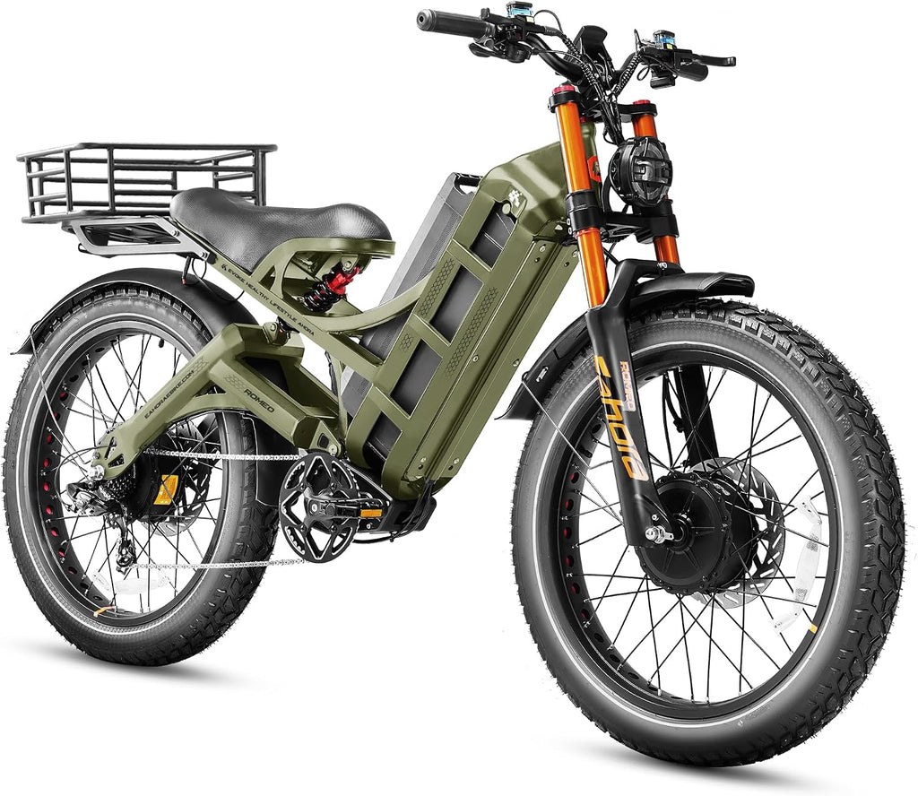 eAhora Romeo Pro 3 [2026] Peak 5600W Electric Bike for Adults 50Mph, 60V 80Ah Battery 250 Miles,Long Range Dual Motors Ebike,26'*4.0 Fat Tire Full Suspension