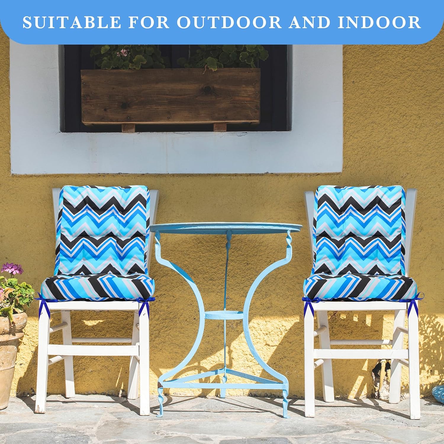 Hoteam 6 Set Patio Chair Cushions Outdoor 20 x 40 Inch High Chair Patio Cushion for Outdoor Furniture Waterproof Seat Rocking Indoor Thickened Pad(Geometric Style,Dark Blue)