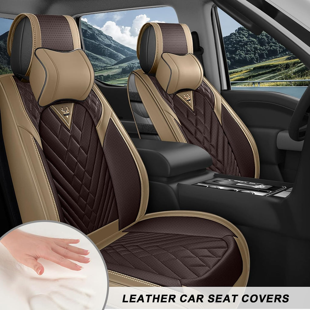 Dodge Ram Truck Seat Covers Custom for 2002-2026 1500 2002-2026 2500/3500 Crew Double Mega Quad Cab Bighorn Laramie Tradesman Classic Front Seat Covers Protectors(Luxury 2 Seats/Brown Coffee)