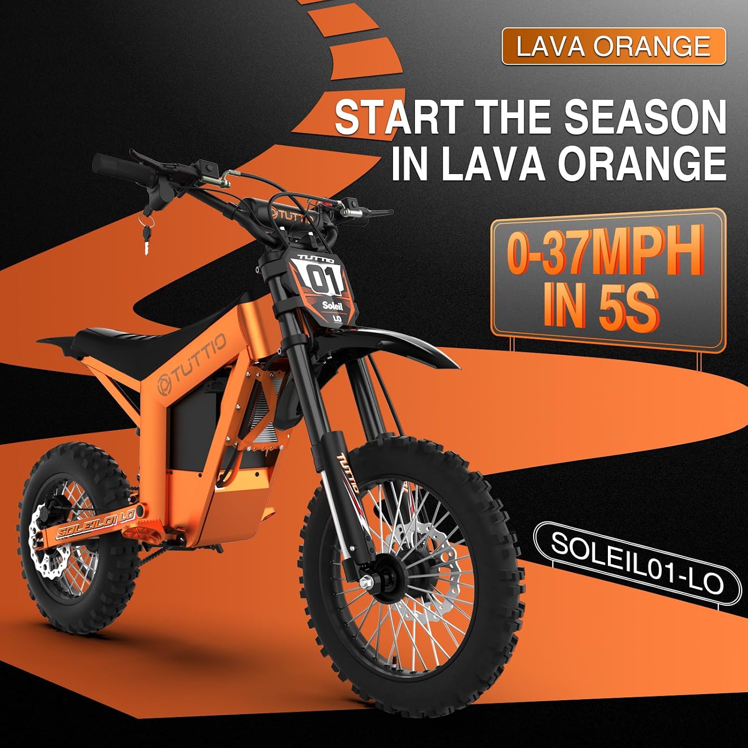 TUTTIO Soleil01-LO 3000W Mid-Drive Electric-Dirt-Bike for Teens & Adults - 37MPH, 220Nm, 48V 21Ah Removable Battery, Full Suspension Off-Road Electric Motorcycle, 14'/12' Tires for Mountain Adventure