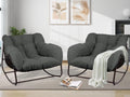 Outdoor Papasan Rocking Chair, Oversized Patio Rocking Chairs with Padded Cushion& Pillow-Comfortable Rocker Egg Chair for Front Porch, Garden, Patio, Backyard,2PC,Grey