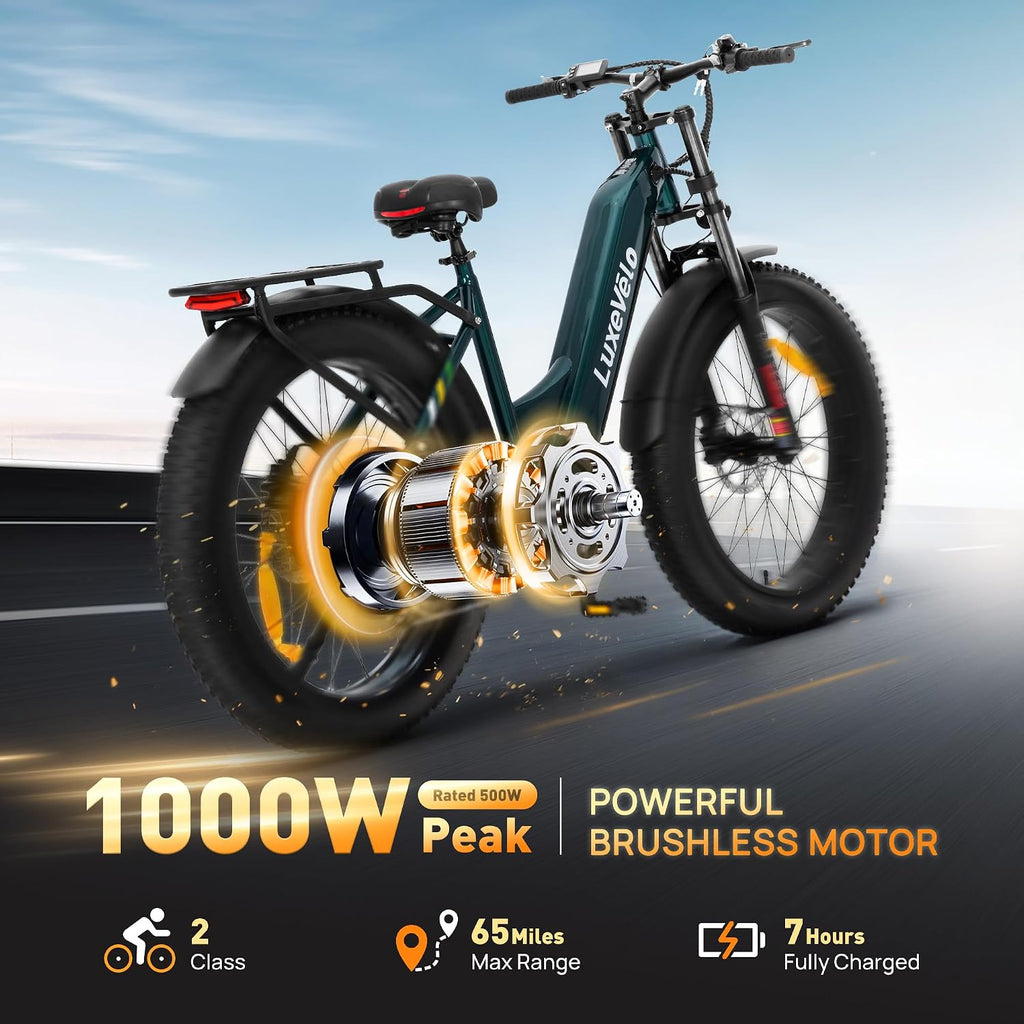 26' Fat Tire Electric Bike for Adults 1000W Peak Motor Electric Bike Ebike, Max Range 50 Miles & 20Mph Electric Mountain Bike with 48V 13AH Removable Battery, LCD Display