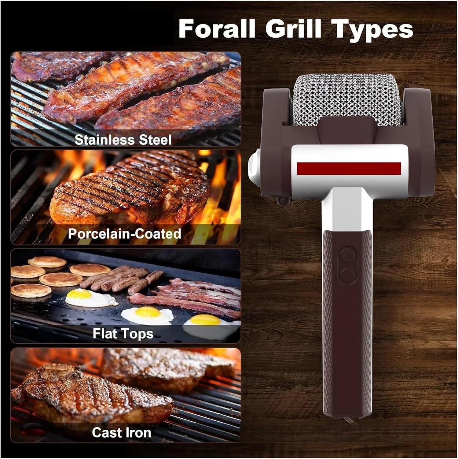 Fit for Electric Grill Brush - Cordless BBQ Cleaner with Light for Effortless Grilling Maintenance(Black Gold)
