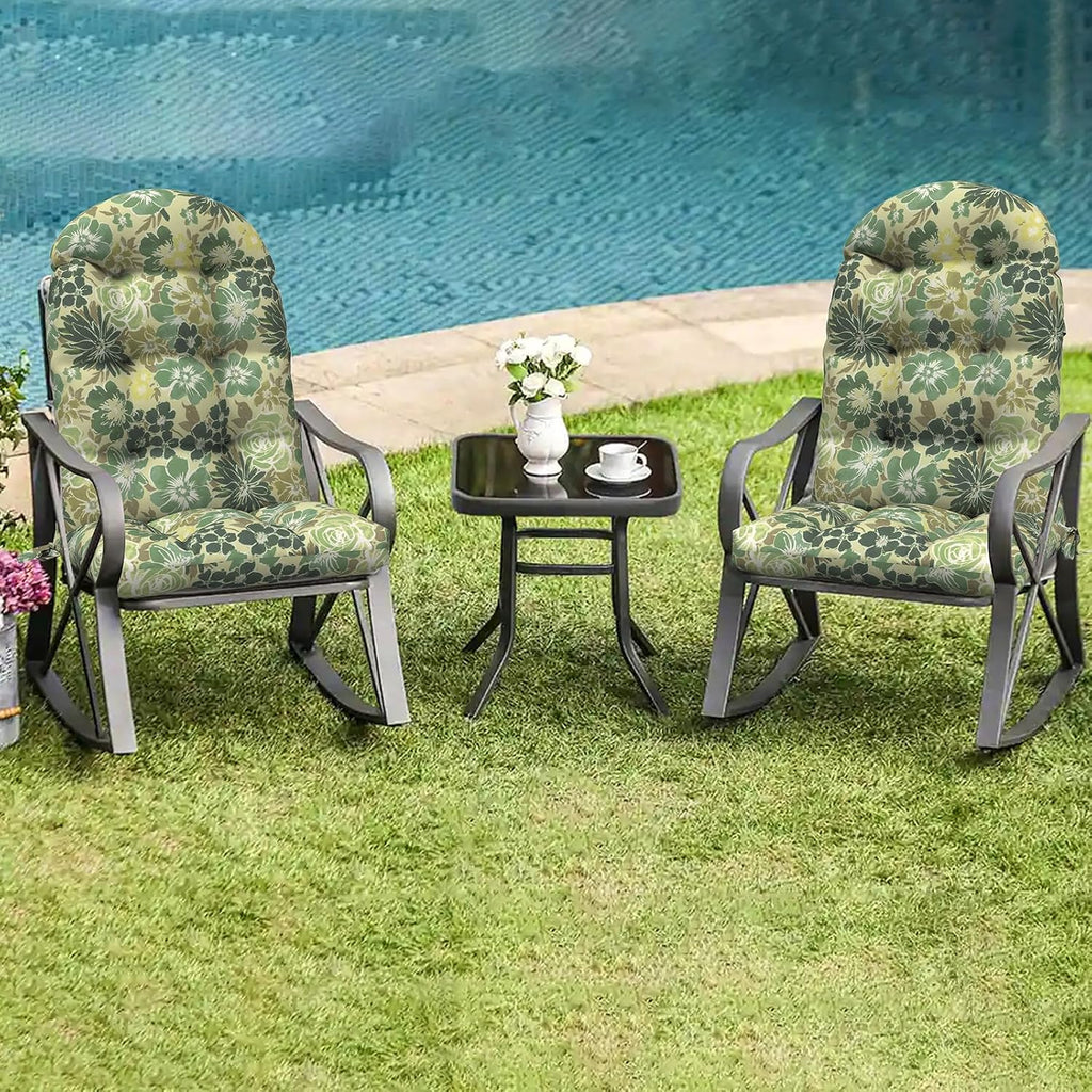 LVTXIII 2 Pack Outdoor Adirondack Chair Cushions, 44x19x4 Inch Water Repellent Patio Cushions for Rocking Chairs, Thick Tufted High Back Seat Cushion Set, Green Rose