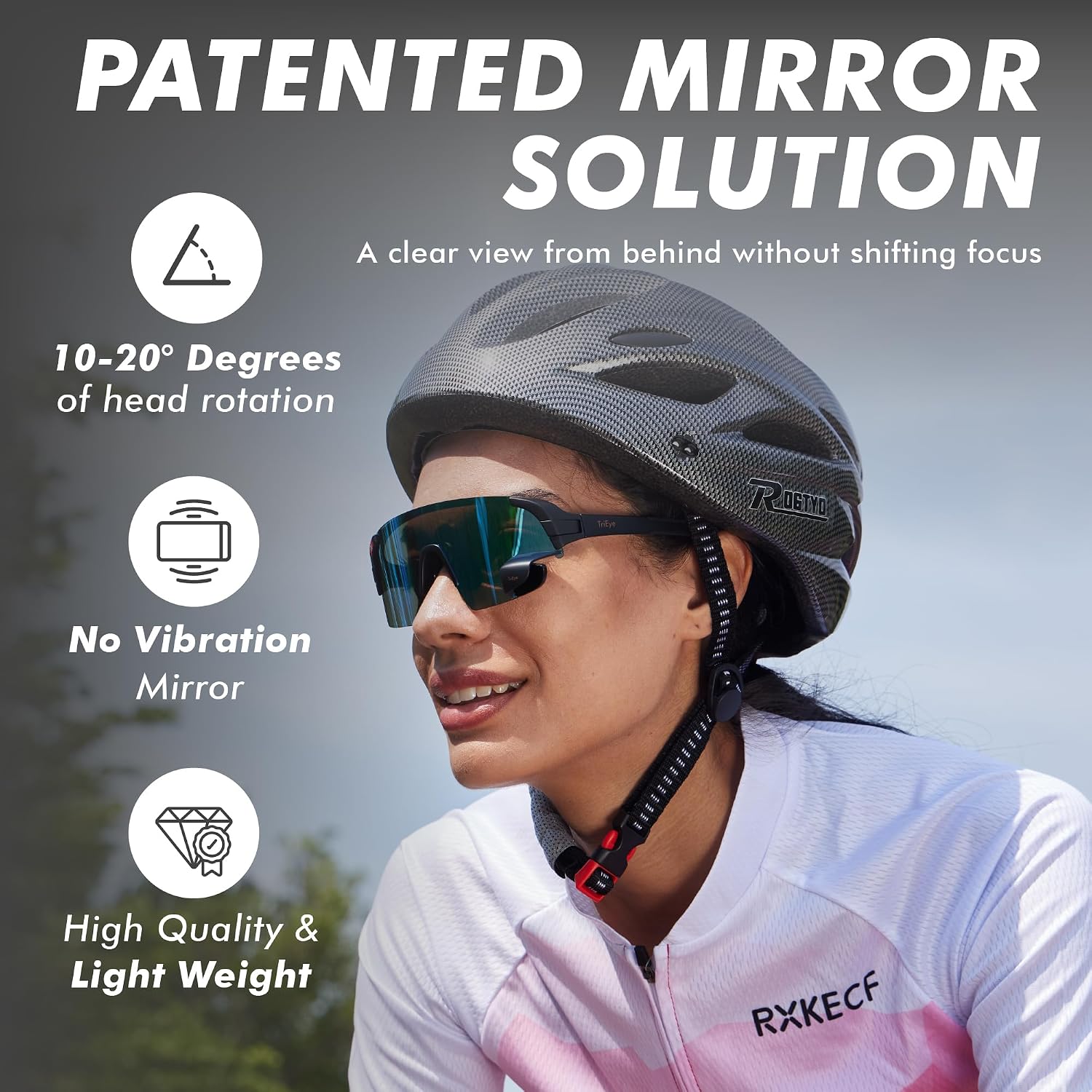 TriEye Cycling Glasses with Rear-view Mirror - Sports Sunglasses for Men & Women - UV-400 Protection