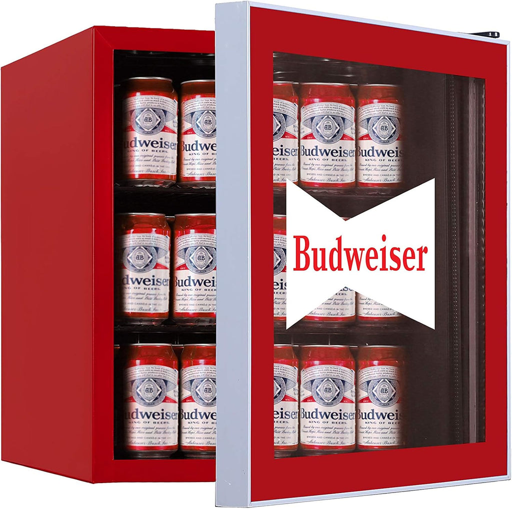 CURTIS MIS168BUD Budweiser Mini Beverage Cooler - 70 Can or 17 Bottles Beer Fridge with Glass Door for Soda + Adjustable Thermostat, Perfect for Home, Office, or Dorm, 1.8 cu ft