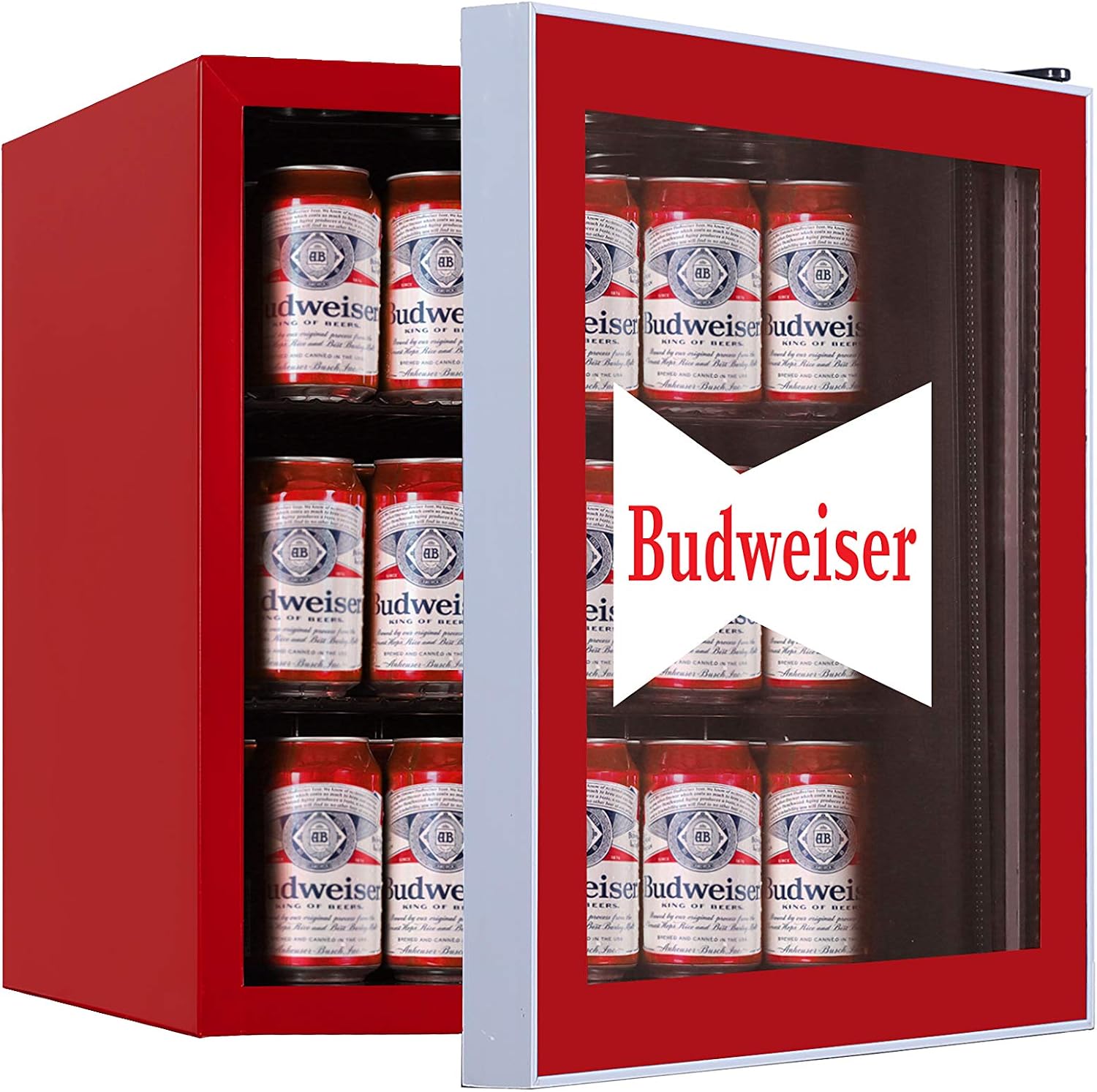 CURTIS MIS168BUD Budweiser Mini Beverage Cooler - 70 Can or 17 Bottles Beer Fridge with Glass Door for Soda + Adjustable Thermostat, Perfect for Home, Office, or Dorm, 1.8 cu ft