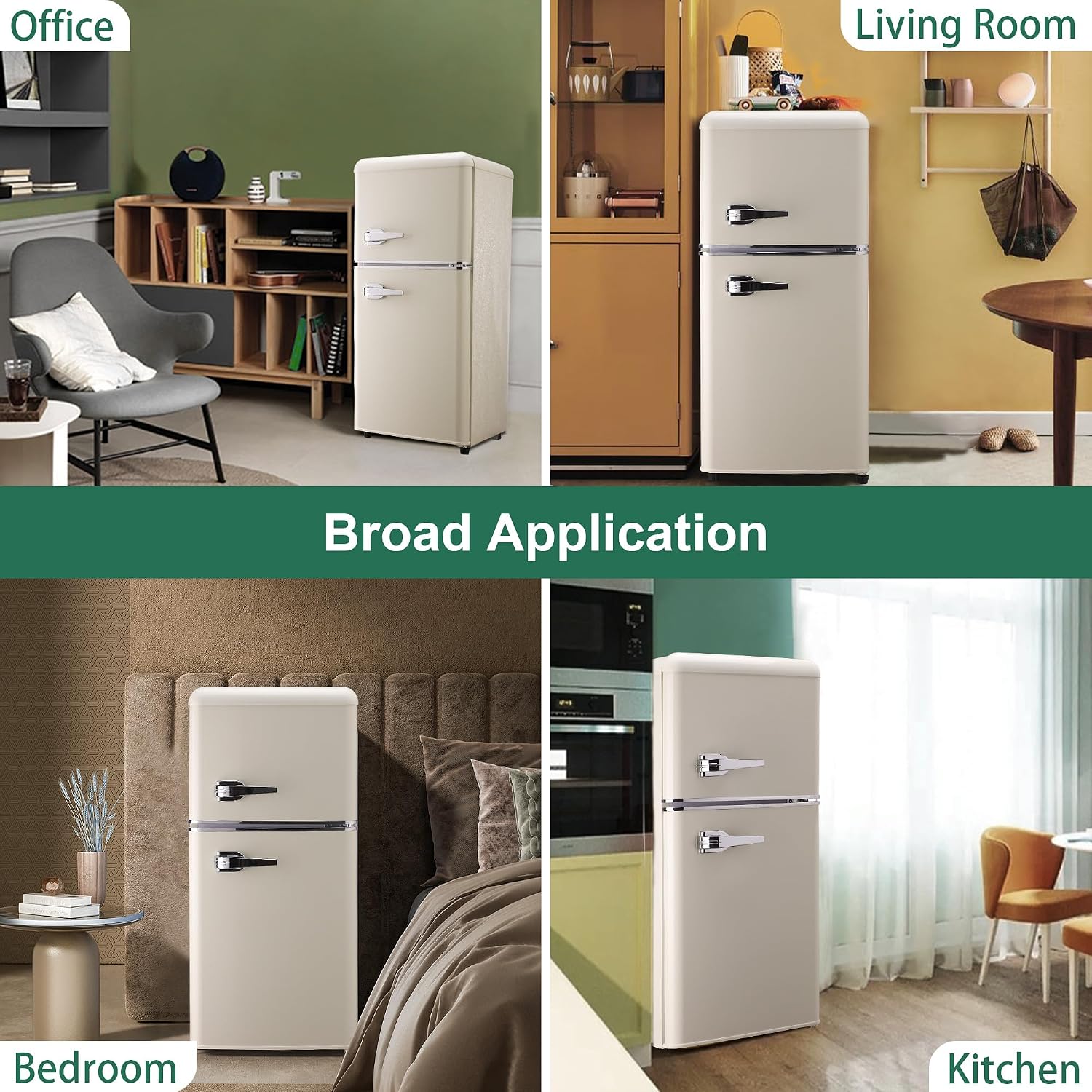 Retro Mini Fridge with Freezer 4.0 Cu. Ft, Small Refrigerator with 7 Level Adjustable Thermostat, Compact Classic Dual Door Fridge Removable Glass Shelves for Apartments, Dorm, Office, Cream