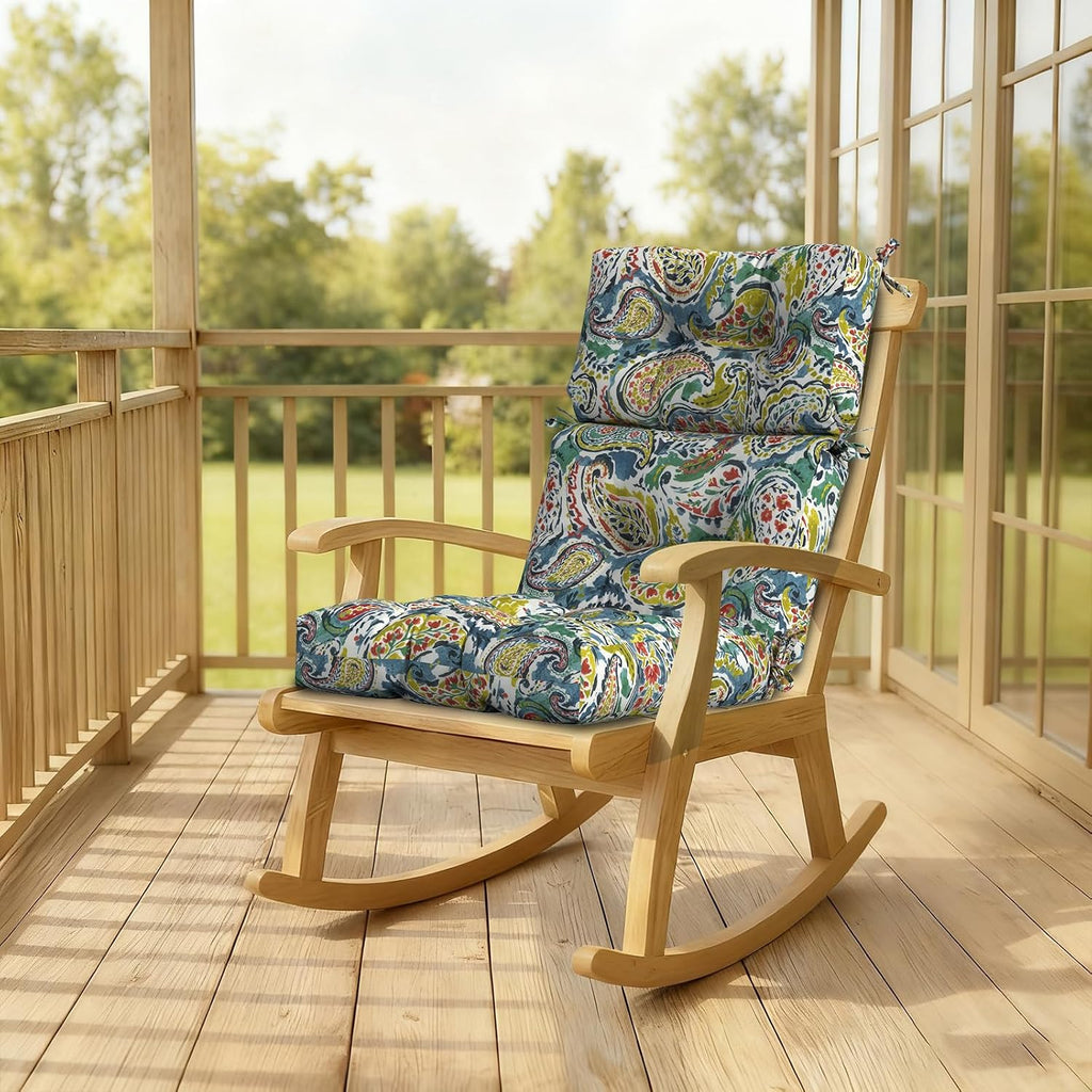 DYTXIII Outdoor High Back Chair Cushions Set of 2, Water Repellent Tufted Rocking Seat Cushions Replacement 44 x 22 Inch, Seat & Back Chair Pads for Patio, Balcony and Indoor Use -Paisley Paradise