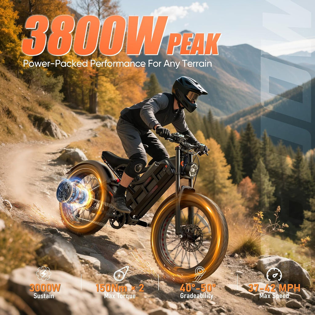 eAhora 2025 Romeo Ultra/Romeo 2 Peak 3000W/2500W 42/40 Mph Electric Bike for Adults 60V 70Ah/52V 60Ah 100-200Miles Long Range Ebike 26' Fat Tire Full Suspension Electric Bicycle