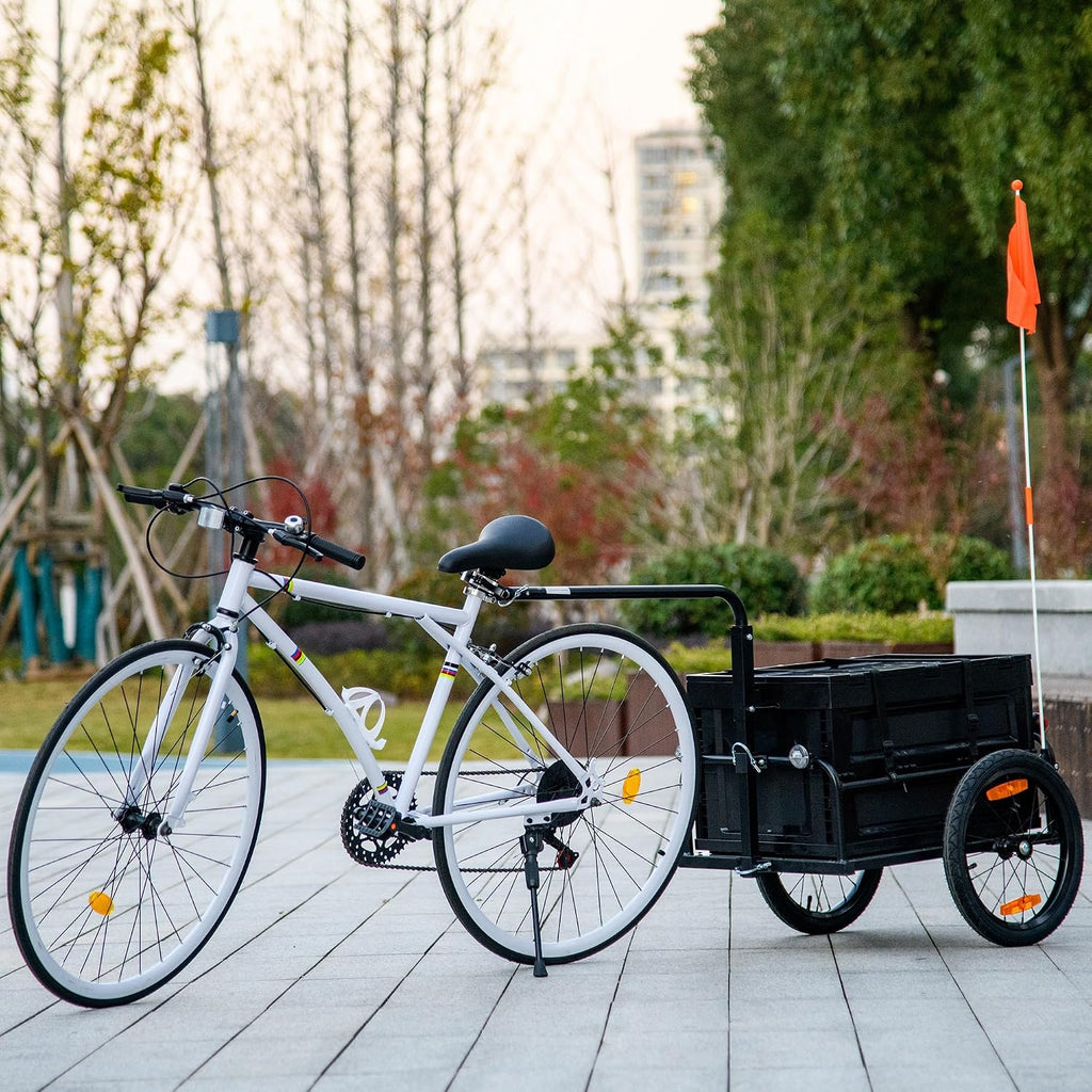 Aosom Bike Cargo Trailer, Bicycle Trailer Wagon Cart with Removable Storage Box, Folding Frame, Quick Release 16' Wheels and Safe Reflectors