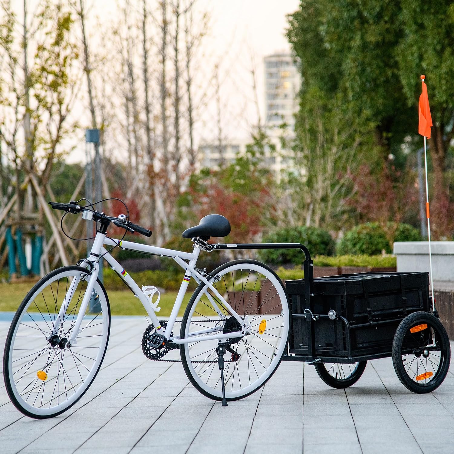 Aosom Bike Cargo Trailer, Bicycle Trailer Wagon Cart with Removable Storage Box, Folding Frame, Quick Release 16' Wheels and Safe Reflectors
