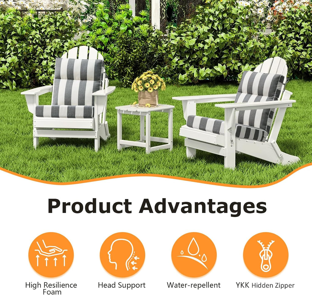 Unimatta Outdoor Separate High Back Chair Cushion Seat Pads, 2-Pack 44 x 21 Inch Water-Repellent & Fade-Resistant Patio Furniture Cushions with Ties for Adirondack, Rocking Chairs, Gray Stripe