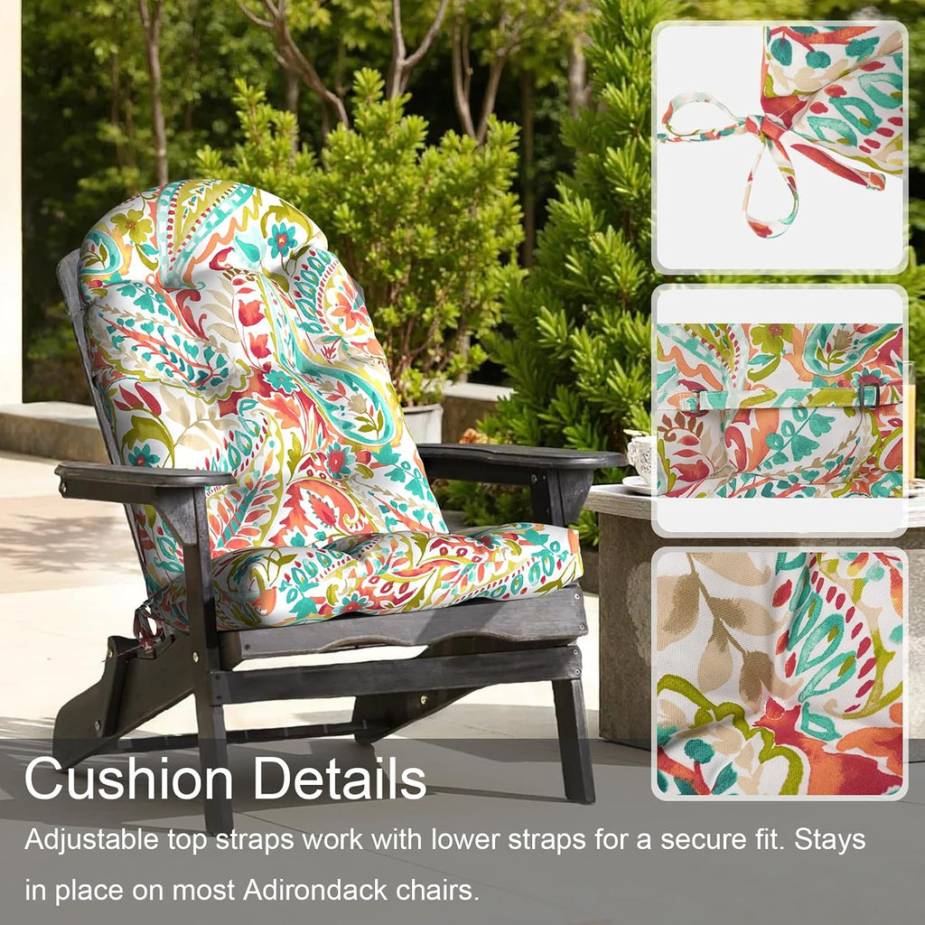 LVTXIII 2 Pack Outdoor Adirondack Chair Cushions, 44x19x4 Inch Water Repellent Patio Cushions for Rocking Chairs, Thick Tufted High Back Seat Cushion Set, Pretty Paisley