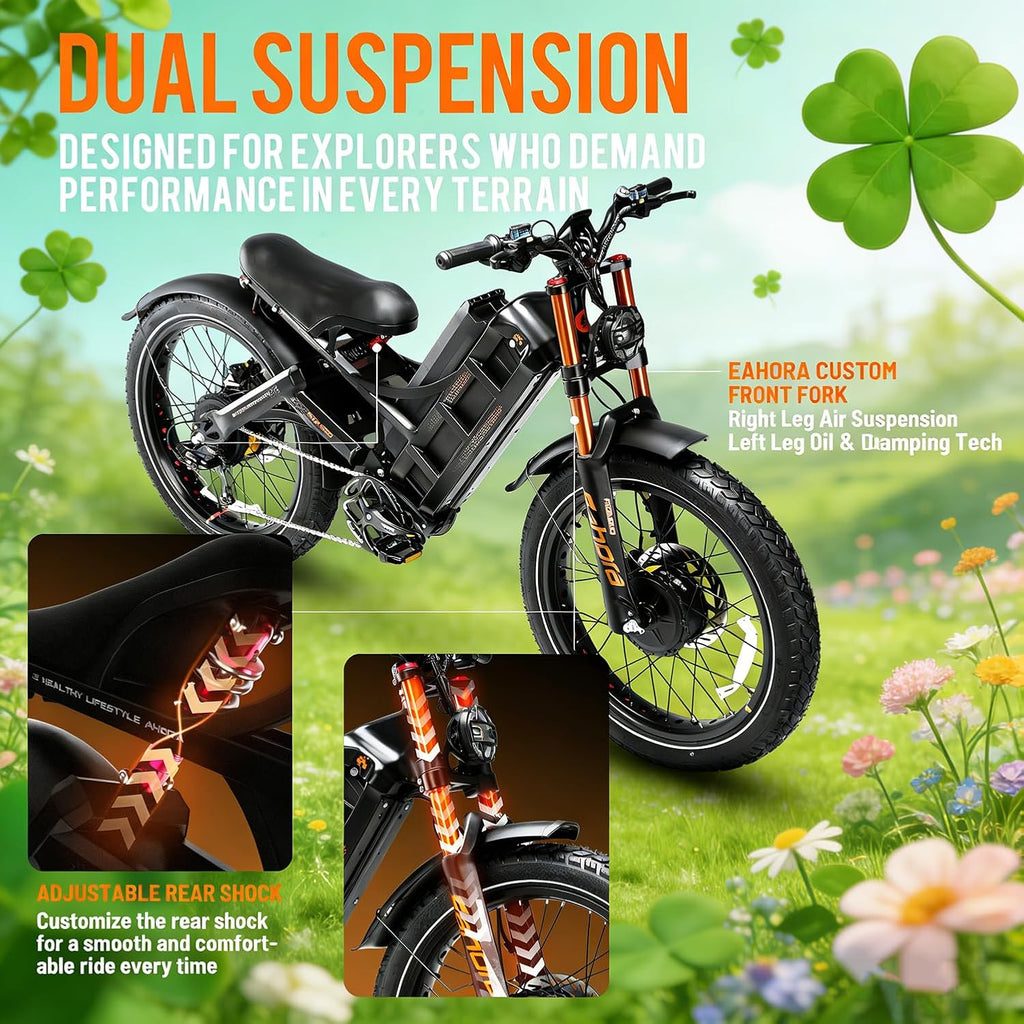 eAhora 2026 Romeo Pro 3 50MPH Electric Bike for Adults 5600W Dual Motor E Bike 60V/80Ah 250 Miles Long Range Electric Bicycle,26 * 4.0 Fat Tire Full Suspension Electric Mountain Bike Delivery Commute
