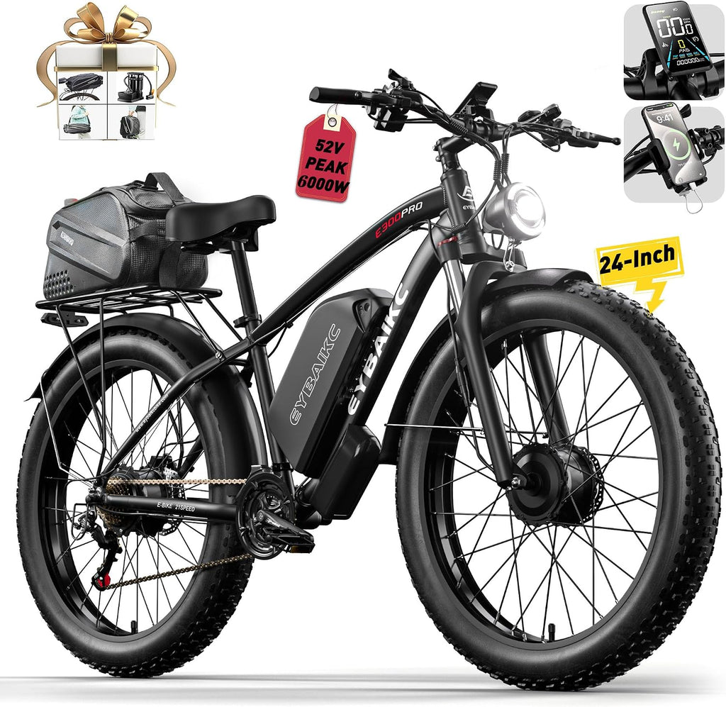 Electric Bike for Adults, Peak 5000W Ebike Dual Motor 52V32Ah 100Miles Range, 40-45MPH Electric Bike, 24'/26' x4.0 Fat Tire, Hydraulic Disc Brake, Electric Mountain Bicycle, UL 2849