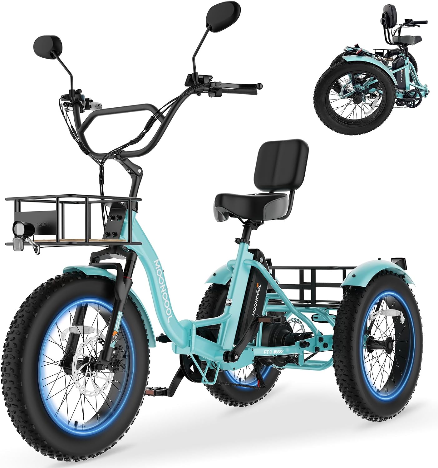 MOONCOOL Electric Tricycle for Adults, 20' x 4' Fat Tire Electric Trike, 48V 500W 3 Wheel Electric Bike, 7 Speed E Trikes for Adults with Removable Battery, Aluminum Frame & Large Basket