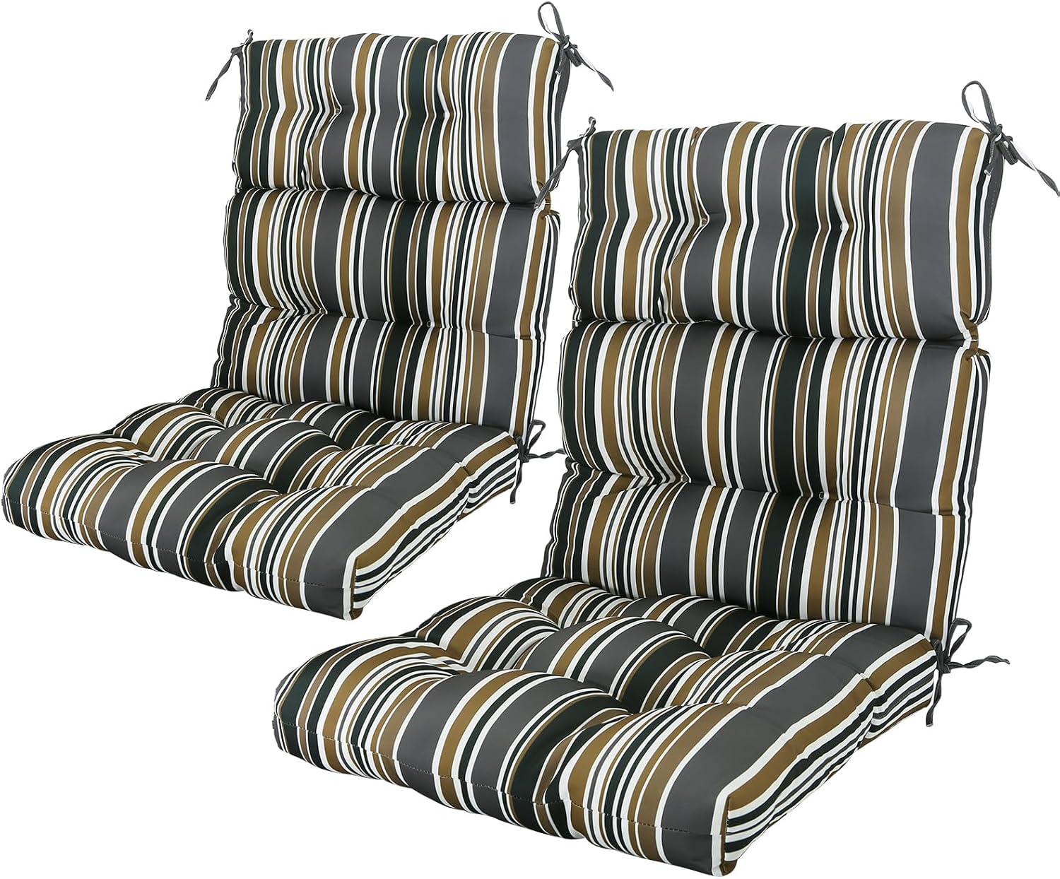 COOS BAY Outdoor Chair Cushions High Back 46x22 Inch, Tufted Patio Seat Cushions with Ties, Water-Resistant Replacement Pads, 2 Pack, Brown Stripes