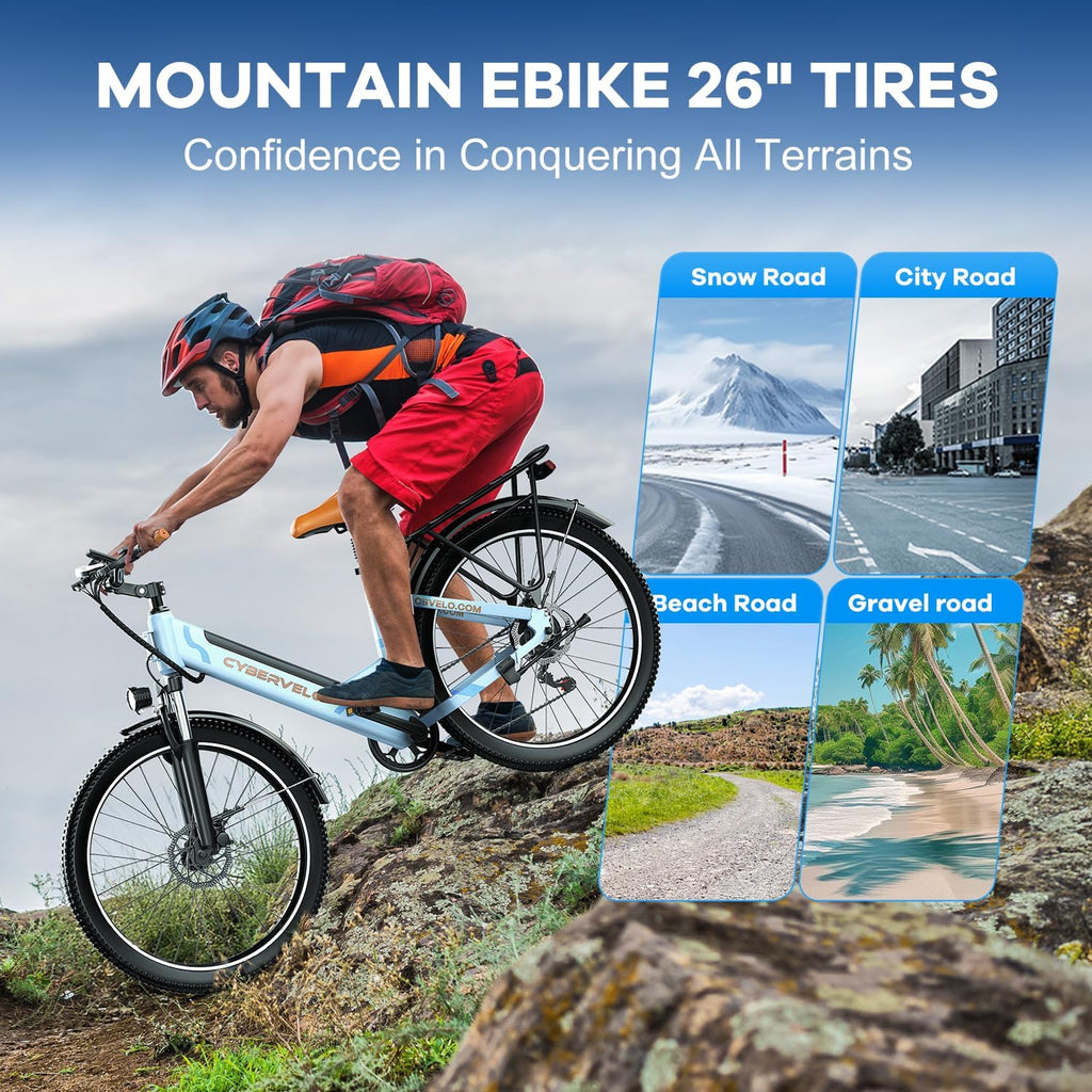 750 Peak Electric Bike for Adults,up 80 Miles Removable Battery Ebike, 26' Electric E Bike with 7-Speed,Adult Electric Bicycles for Commute Beach Snow White Womens All Terrain
