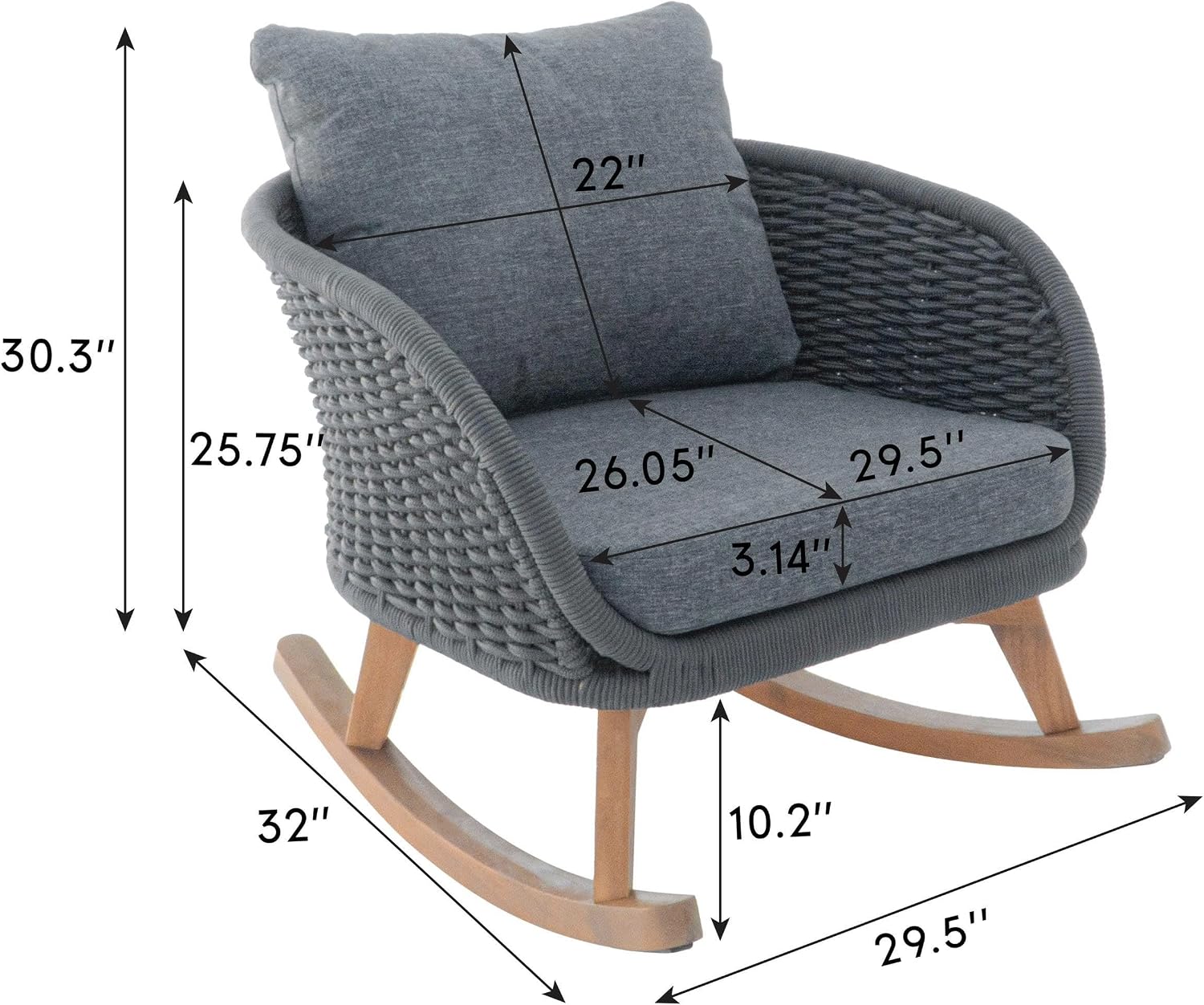 Christopher Knight Home Yusi Wooden Frame Rocking Chair Outdoor, Wicker Rocker Chair with Soft Cushions, Contemporary Patio Rockers, Rocking Accent Chair for Indoor/Outdoor, Gray + Natural