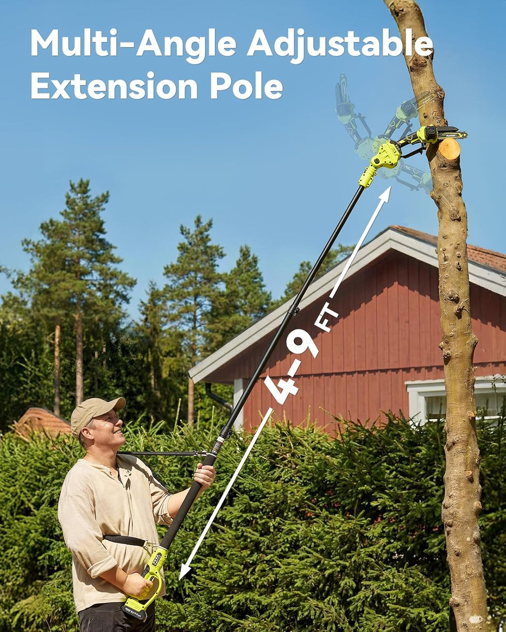 Supstable Cordless Pole Saw & Hedge Trimmer 6-in-1, Mini Chainsaw Cordless/Electric Hedge Trimmer with Extension Pole, 15Ft Reach, Extendable Tree Pruner, Bush Trimmer Limb Branch Cutter, Grass Shears