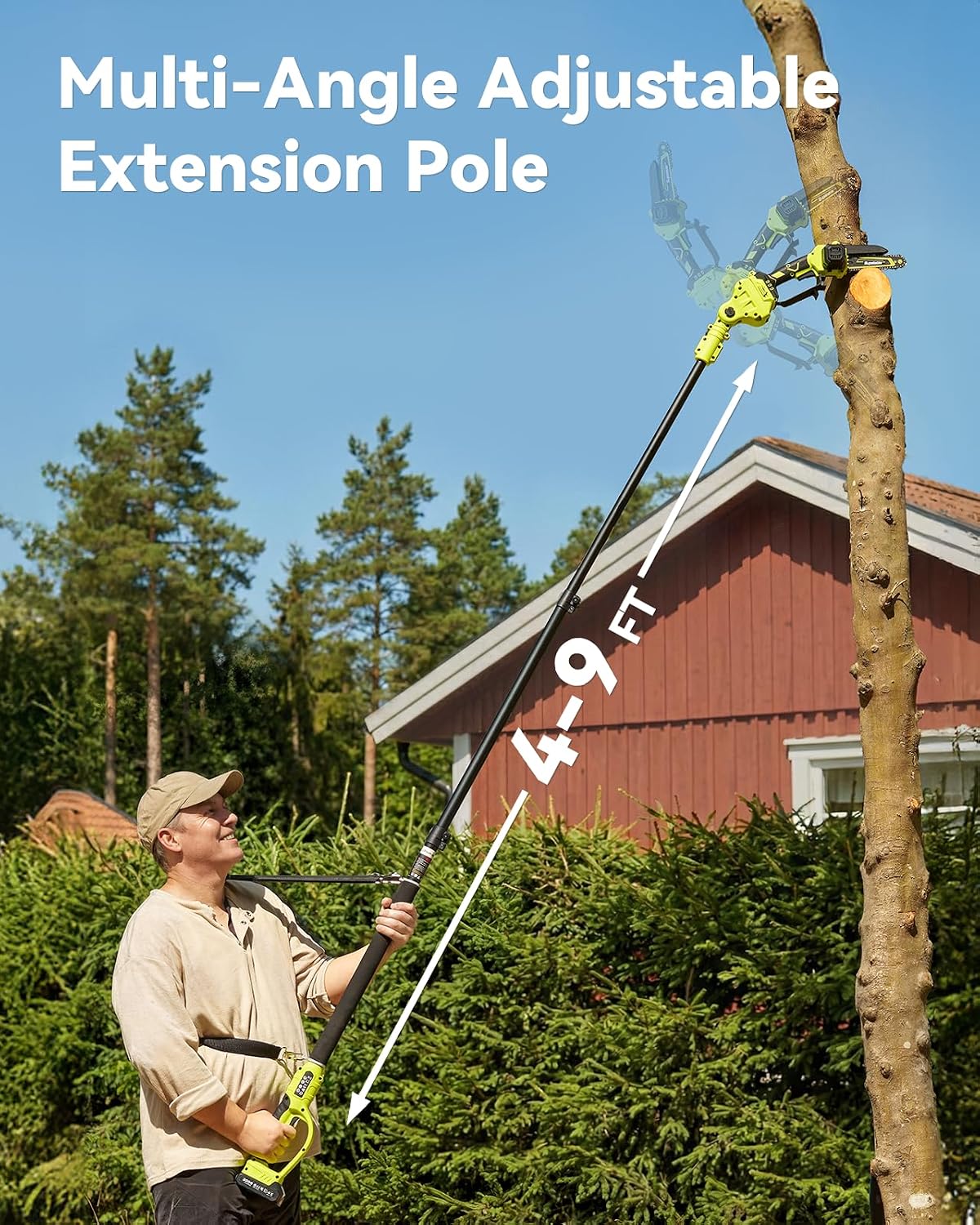 Supstable Cordless Pole Saw & Hedge Trimmer 6-in-1, Mini Chainsaw Cordless/Electric Hedge Trimmer with Extension Pole, 15Ft Reach, Extendable Tree Pruner, Bush Trimmer Limb Branch Cutter, Grass Shears
